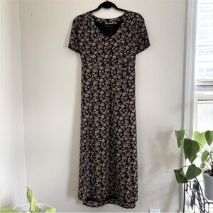 Croft and Barrow size 16 earth tone brown black floral midi dress 90s